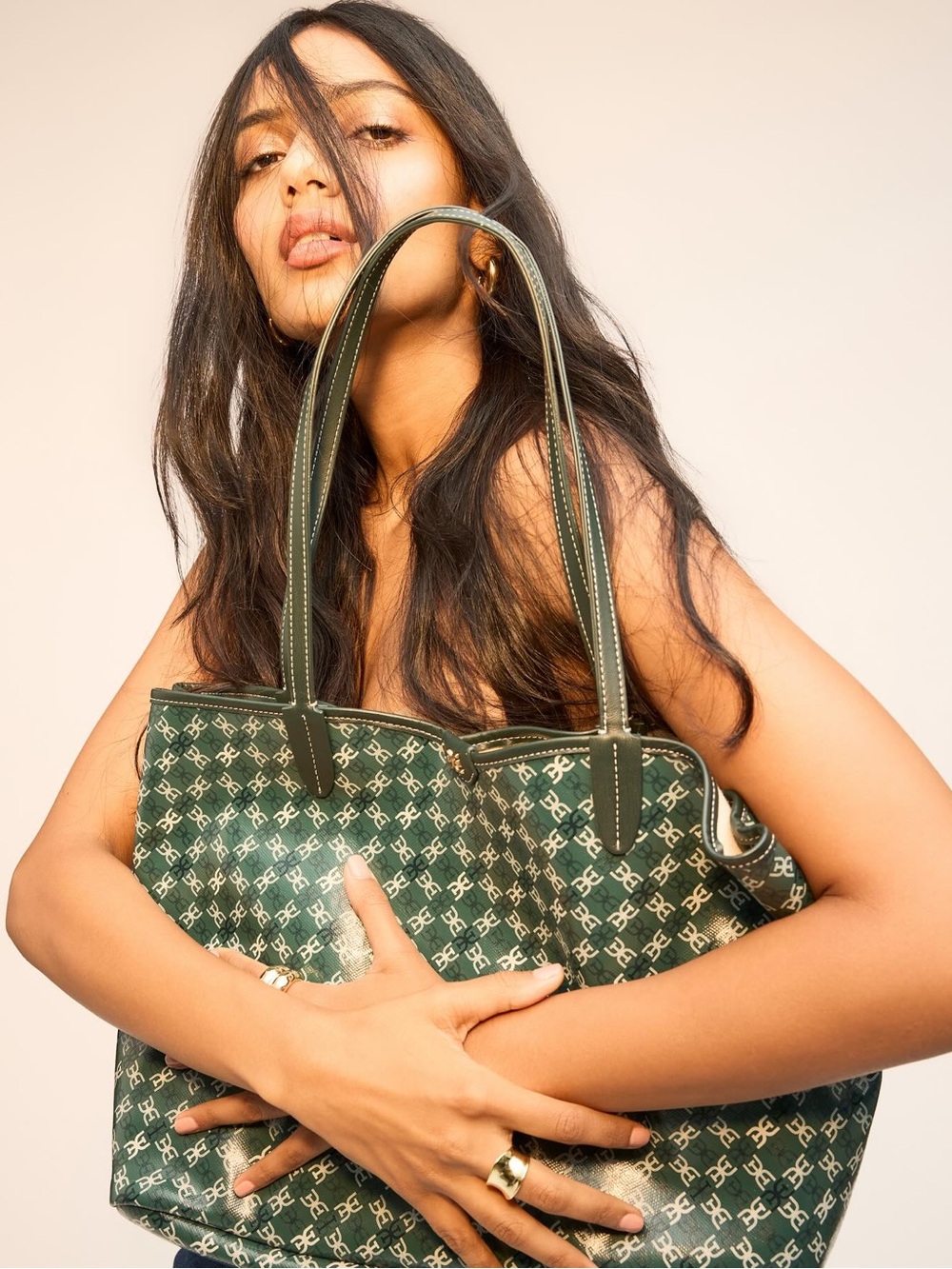 Sam Edelman Medium Harper Monogram Shopper Tote in Green